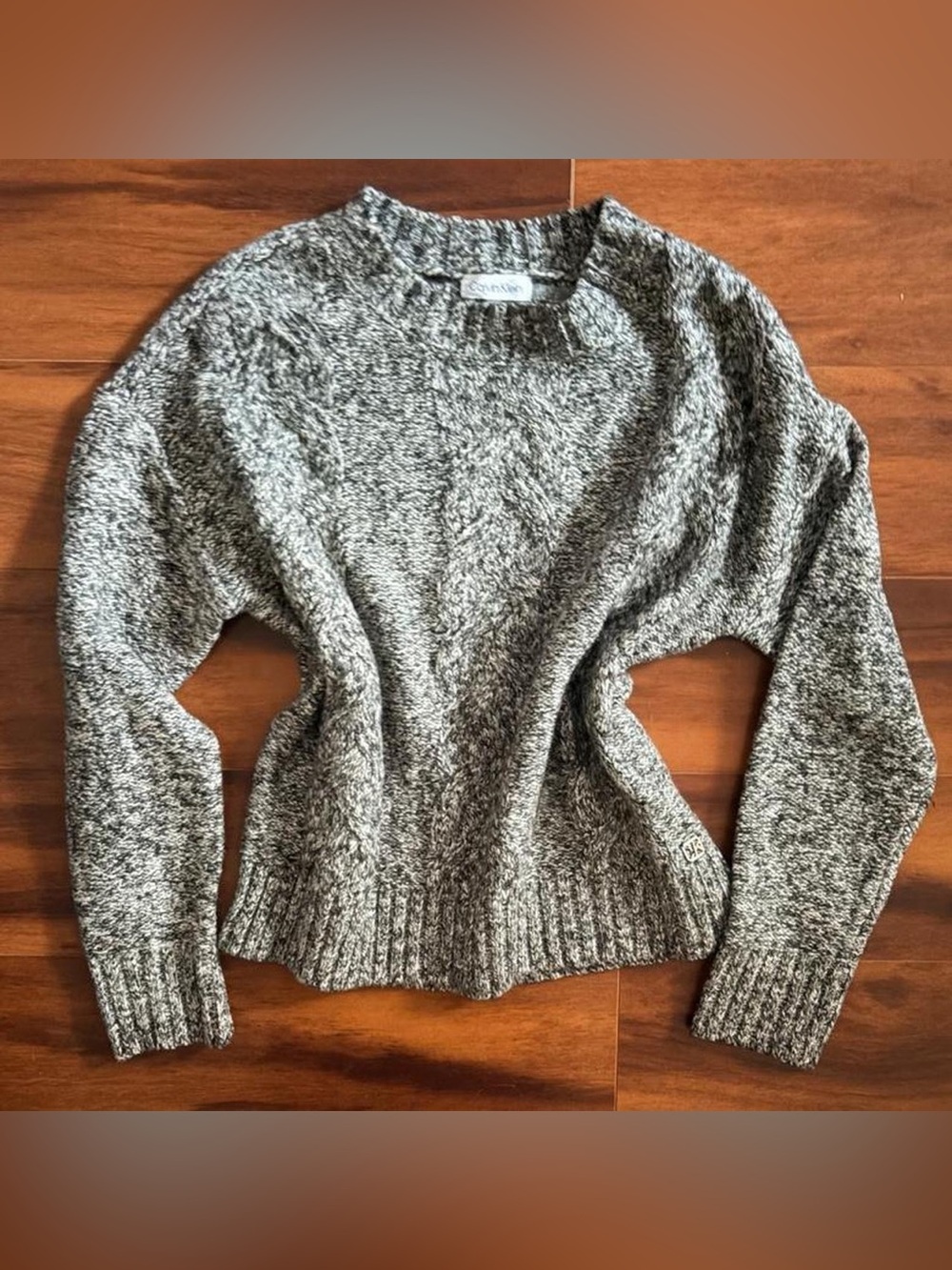 Calvin Klein Marled Gray Cable Crew Sweater - Picture 2 of 4